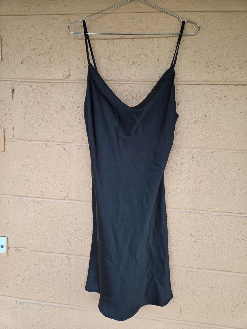 Audrey 3+1 Cowl-Neck Black Satin Slip Mini Dress
